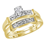 10kt Yellow Gold His Hers Round Diamond Solitaire Matching Wedding Set 1/10 Cttw