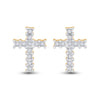 10kt Yellow Gold Womens Round Diamond Cross Earrings 1/10 Cttw