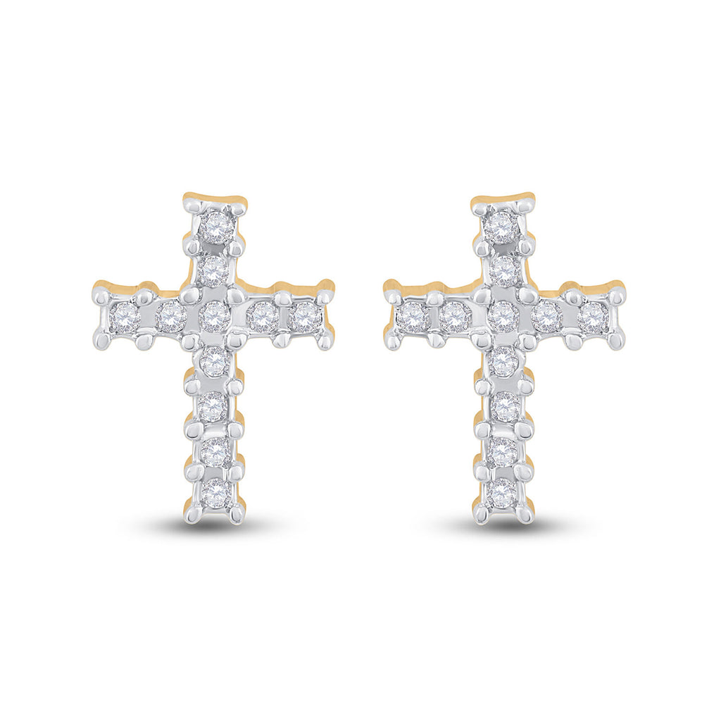 10kt Yellow Gold Womens Round Diamond Cross Earrings 1/10 Cttw