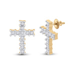 10kt Yellow Gold Womens Round Diamond Cross Earrings 1/10 Cttw