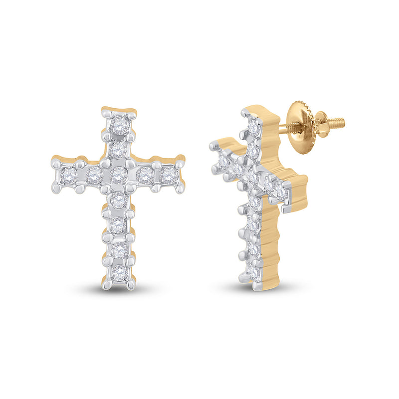 10kt Yellow Gold Womens Round Diamond Cross Earrings 1/10 Cttw