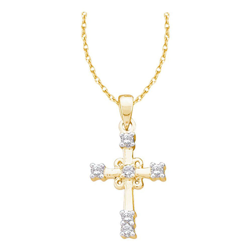 10kt Yellow Gold Womens Round Diamond Cross Pendant 1/10 Cttw