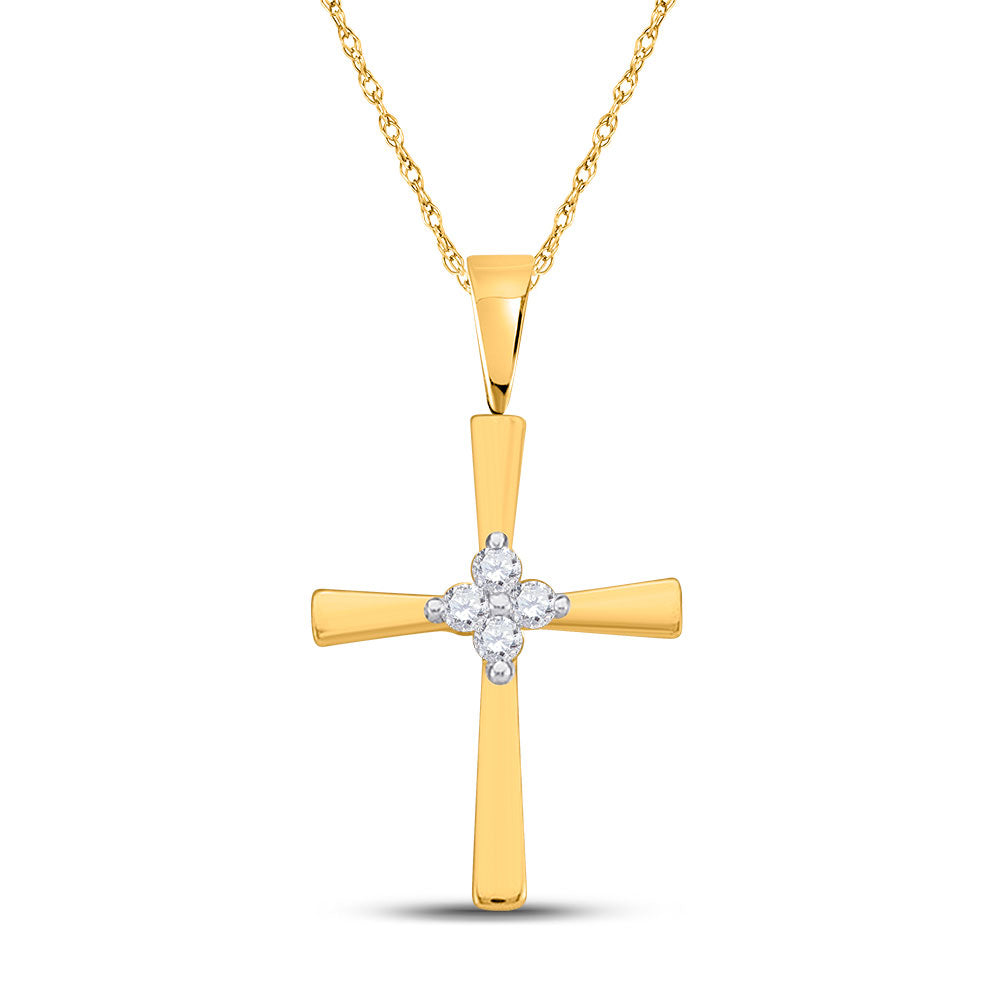 10kt Yellow Gold Womens Round Diamond Cross Pendant 1/20 Cttw