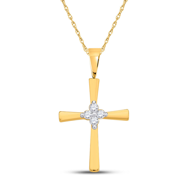 10kt Yellow Gold Womens Round Diamond Cross Pendant 1/20 Cttw