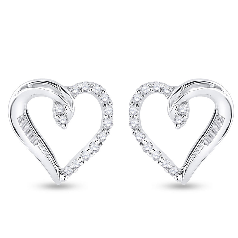 10kt White Gold Womens Round Diamond Heart Earrings 1/6 Cttw