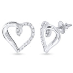 10kt White Gold Womens Round Diamond Heart Earrings 1/6 Cttw