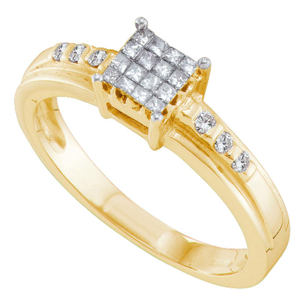 14kt Yellow Gold Womens Princess Diamond Square Cluster Ring 1/4 Cttw