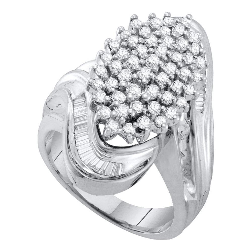 10kt White Gold Womens Round Diamond Wide Cluster Ring 1 Cttw