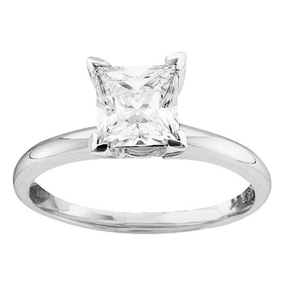 14kt White Gold Womens Princess Diamond Solitaire Bridal Wedding Engagement Ring 7/8 Cttw