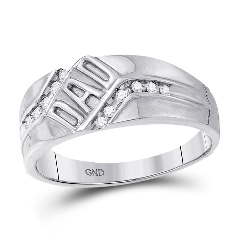 10kt White Gold Mens Round Diamond Dad Father Band Ring 1/8 Cttw