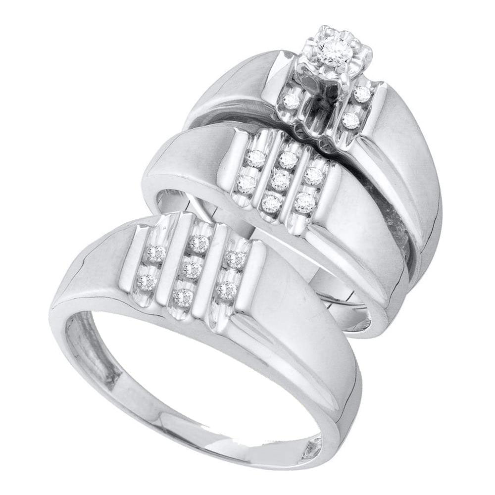 10kt White Gold His Hers Round Diamond Solitaire Matching Wedding Set 1/5 Cttw