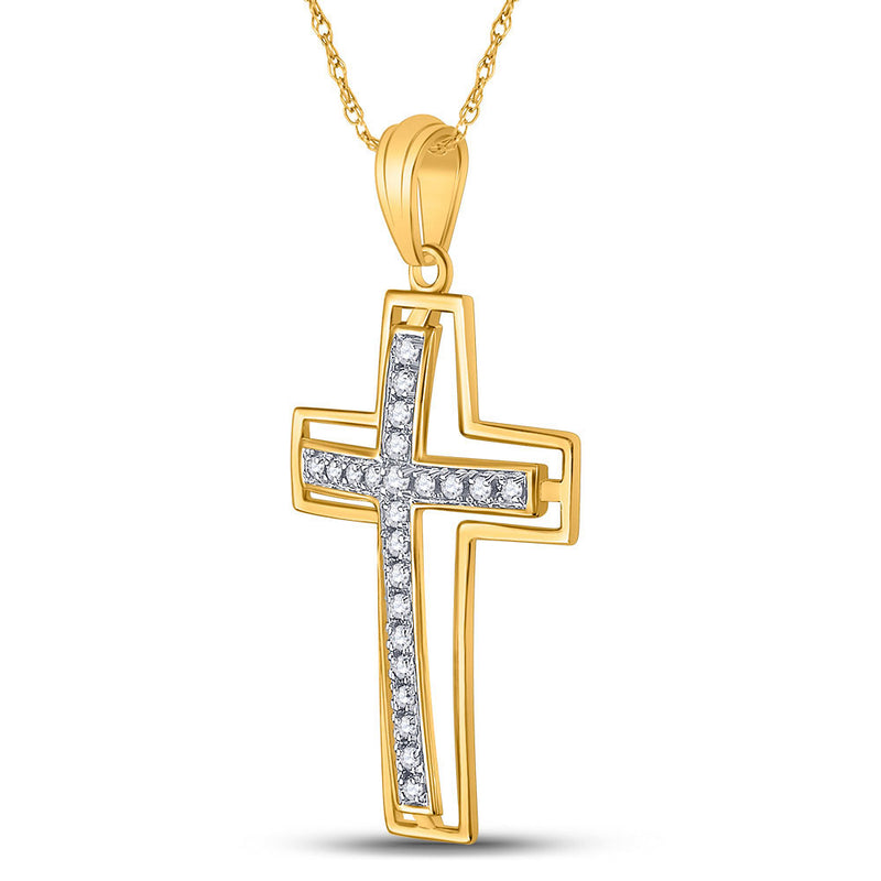 10kt Yellow Gold Womens Round Diamond Cross Pendant 1/4 Cttw