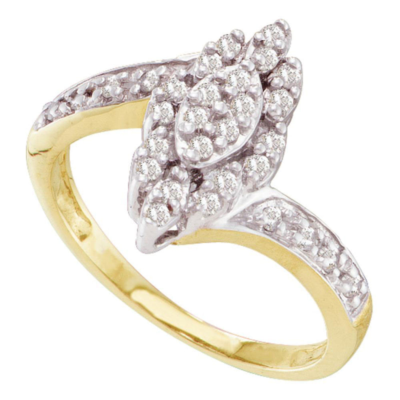 10kt Yellow Gold Womens Round Diamond Marquise-shape Cluster Ring 1/4 Cttw