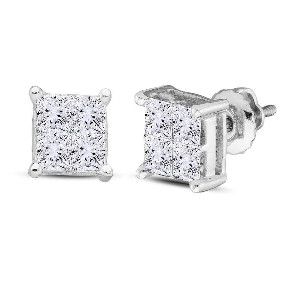 14kt White Gold Womens Princess Diamond Square Earrings 1/2 Cttw