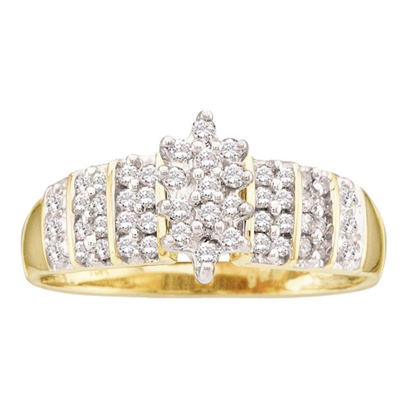 14kt Yellow Gold Womens Round Prong-set Diamond Oval Cluster Ring 1/4 Cttw