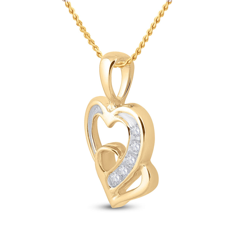 14kt Yellow Gold Womens Round Diamond Double Heart Pendant 1/20 Cttw