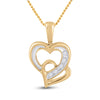 14kt Yellow Gold Womens Round Diamond Double Heart Pendant 1/20 Cttw