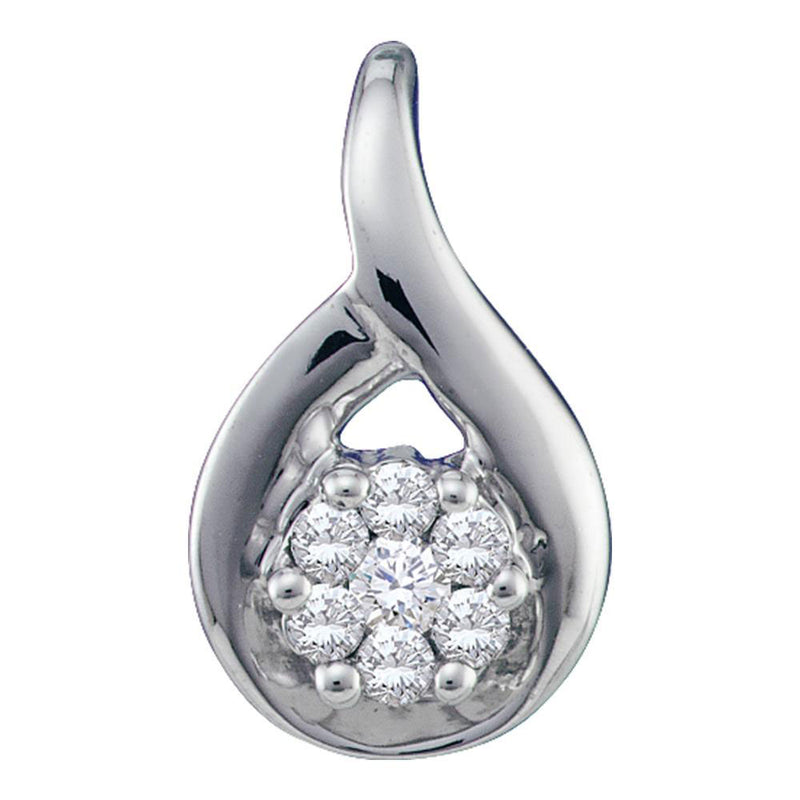 14kt White Gold Womens Round Diamond Dainty Flower Cluster Pendant 1/12 Cttw