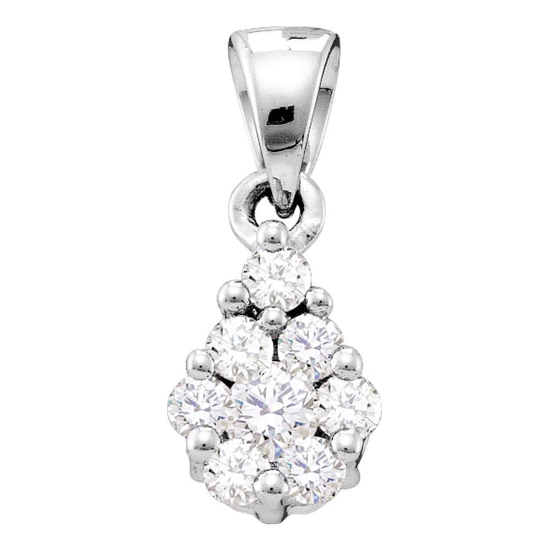 10kt White Gold Womens Round Diamond Flower Cluster Pendant 1/6 Cttw