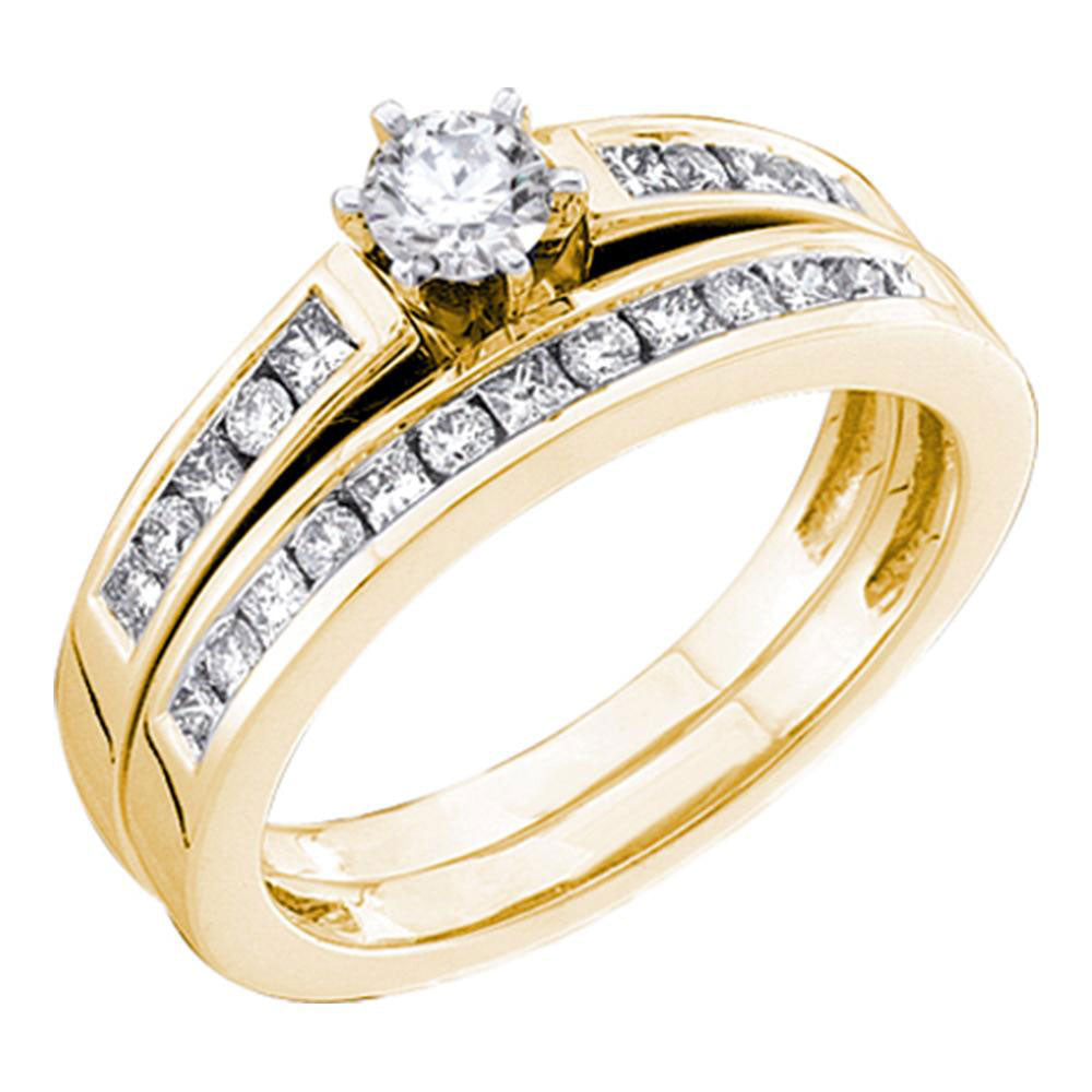 14kt Yellow Gold Round Diamond Bridal Wedding Ring Band Set 3/4 Cttw