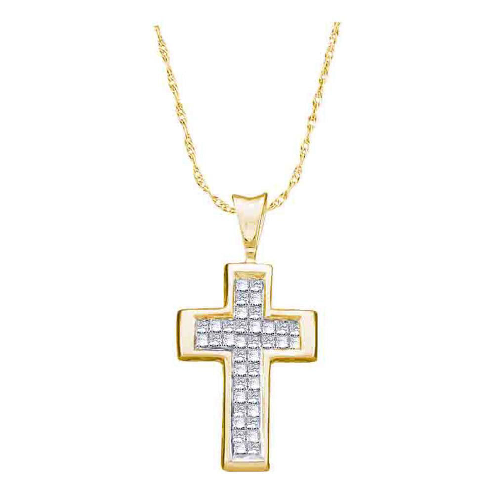 14kt Yellow Gold Womens Princess Diamond Cross Religious Pendant 1/4 Cttw