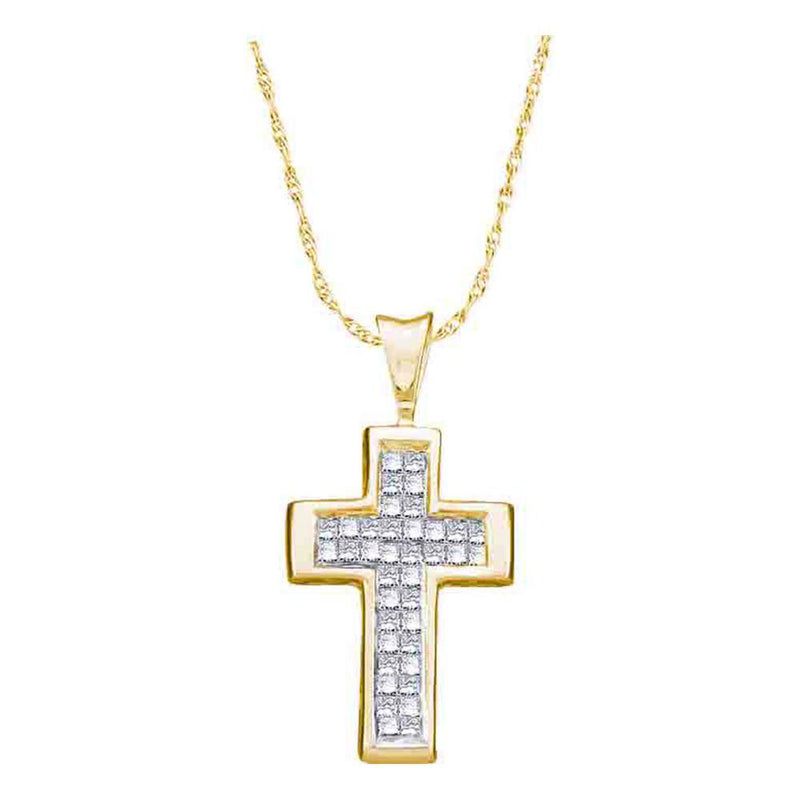 14kt Yellow Gold Womens Princess Diamond Cross Religious Pendant 1/4 Cttw