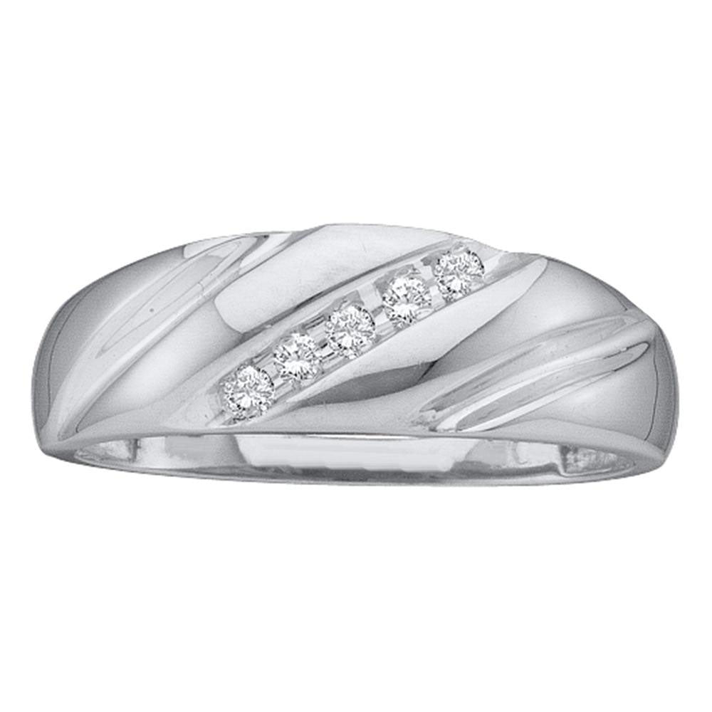 10kt White Gold Mens Round Diamond Wedding Band Ring 1/10 Cttw