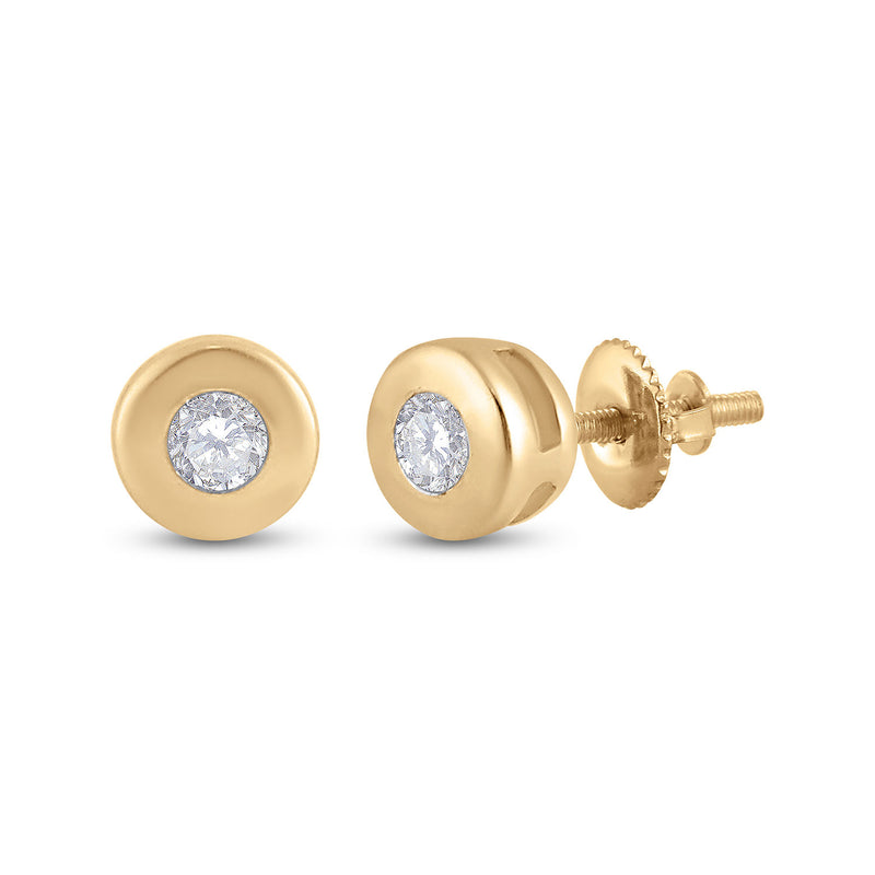 14kt Yellow Gold Womens Round Diamond Solitaire Earrings 1/10 Cttw