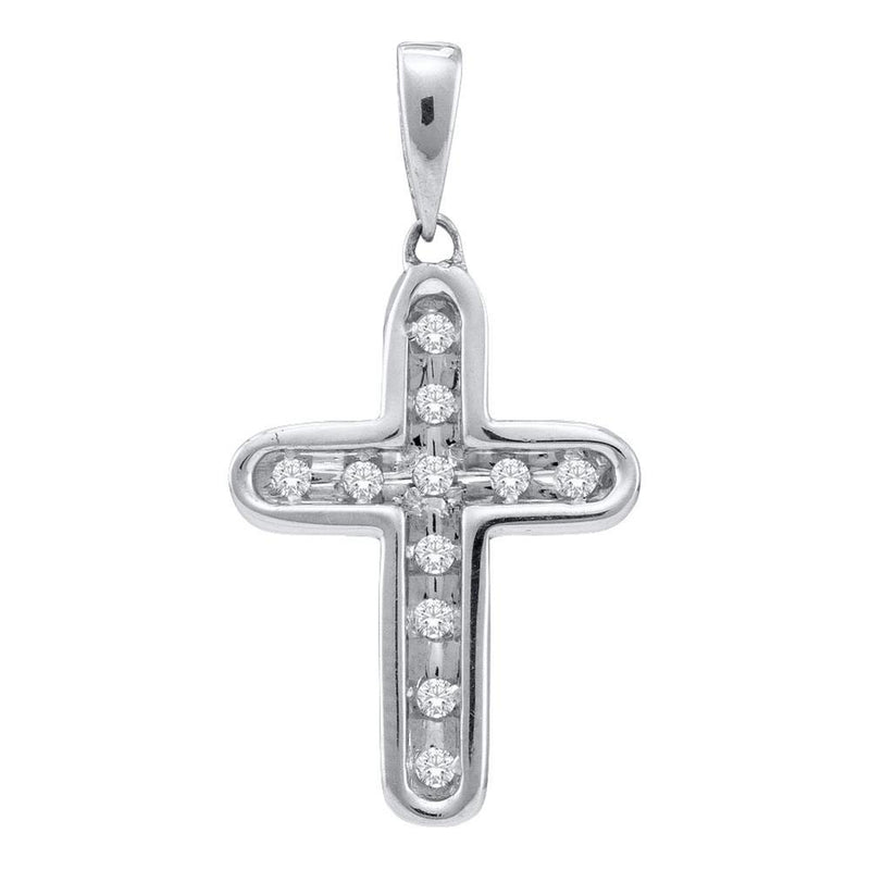 10kt White Gold Womens Round Diamond Cross Pendant 1/10 Cttw