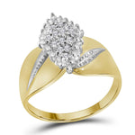 14kt Yellow Gold Womens Round Diamond Oval Marquise-shape Cluster Ring 1/8 Cttw