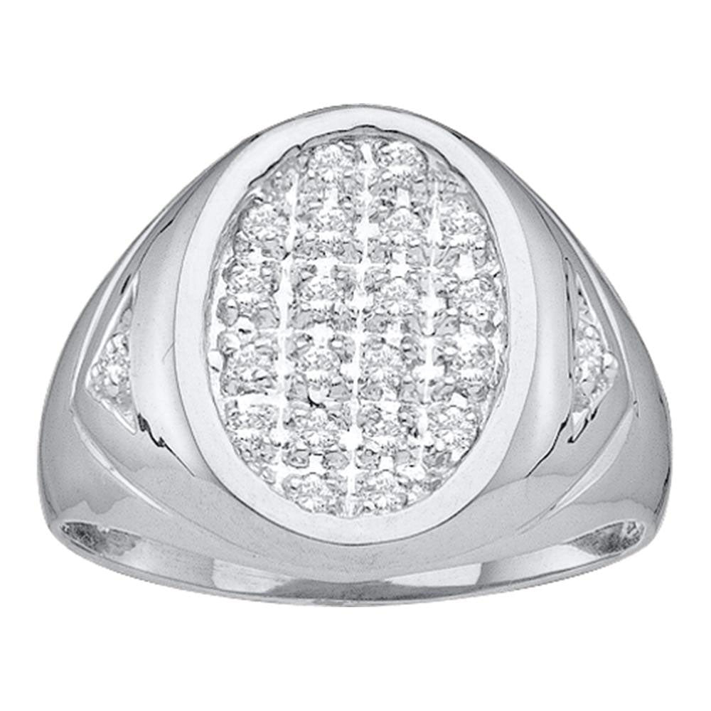 14kt White Gold Mens Round Diamond Oval Cluster Ring 1/4 Cttw