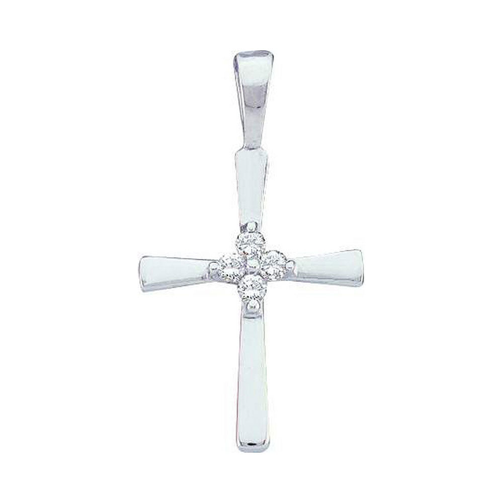 14kt White Gold Womens Round Diamond Cross Pendant 1/20 Cttw