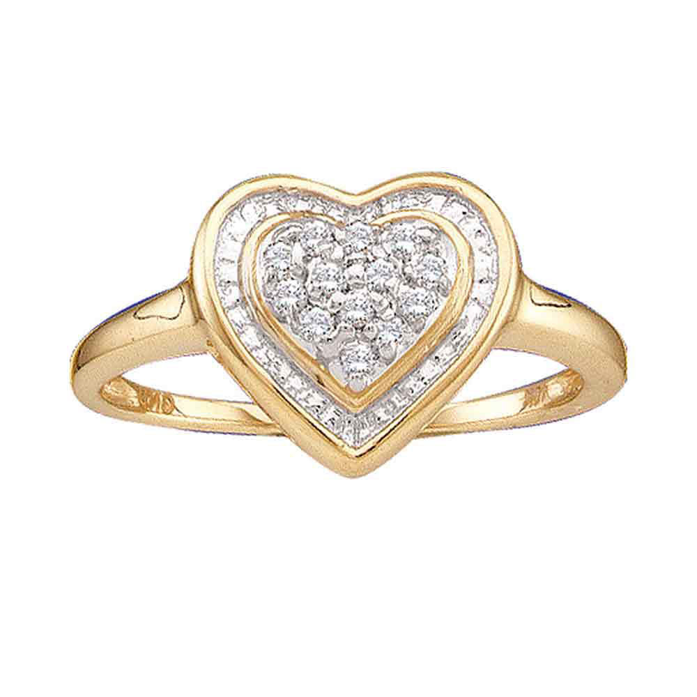 14kt Yellow Gold Womens Round Diamond Heart Frame Cluster Ring 1/10 Cttw