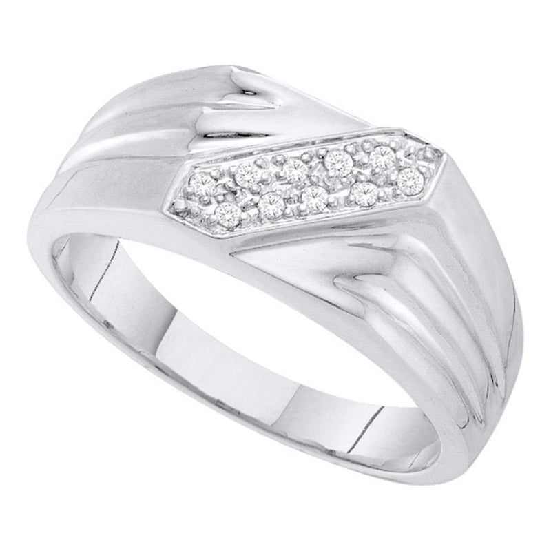 10kt White Gold Mens Round Diamond Band Ring 1/10 Cttw