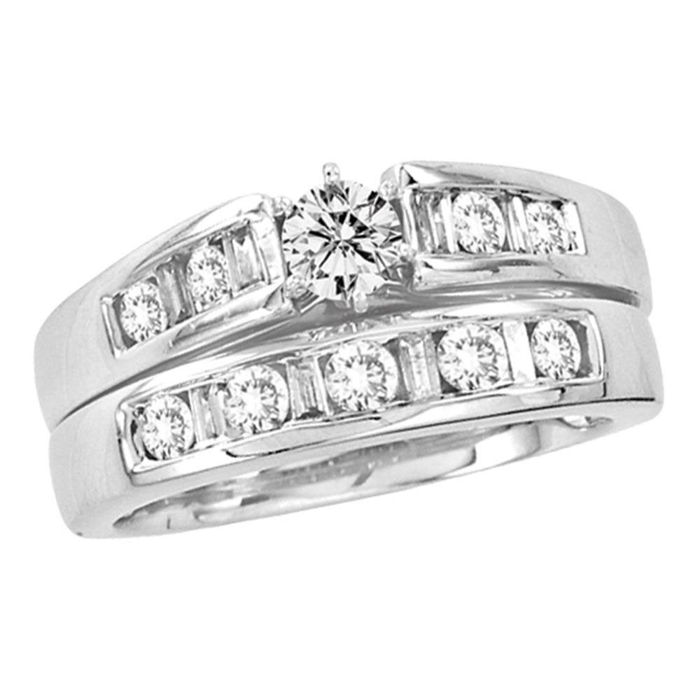 14kt White Gold Round Diamond Bridal Wedding Ring Band Set 1 Cttw