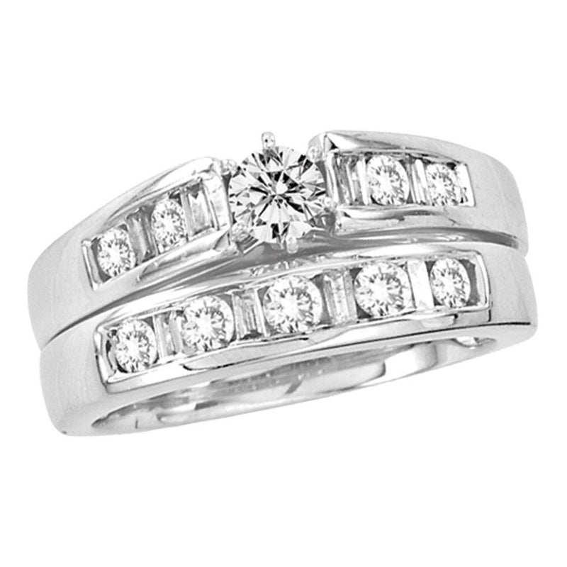 14kt White Gold Round Diamond Bridal Wedding Ring Band Set 1 Cttw