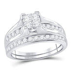 14kt White Gold Princess Diamond Bridal Wedding Ring Band Set 1 Cttw - Size 7