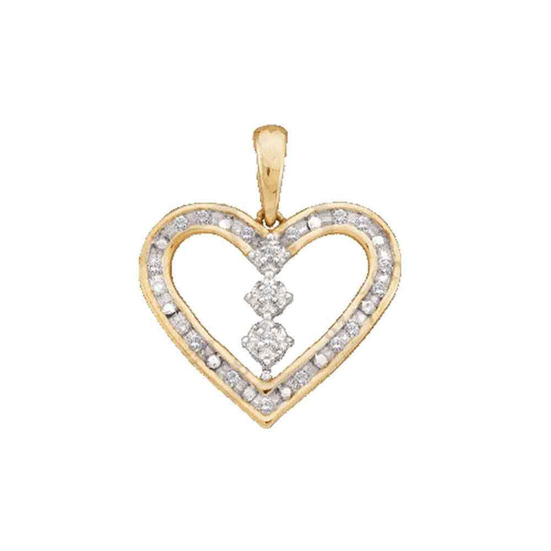 10kt Yellow Gold Womens Round Diamond Heart Pendant 1/6 Cttw