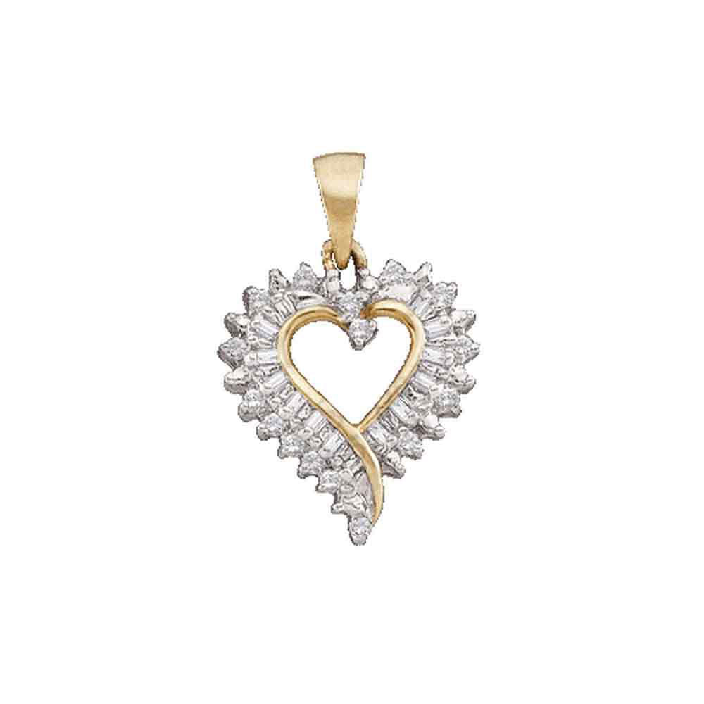 10kt Yellow Gold Womens Round Diamond Open-center Heart Pendant 1/5 Cttw