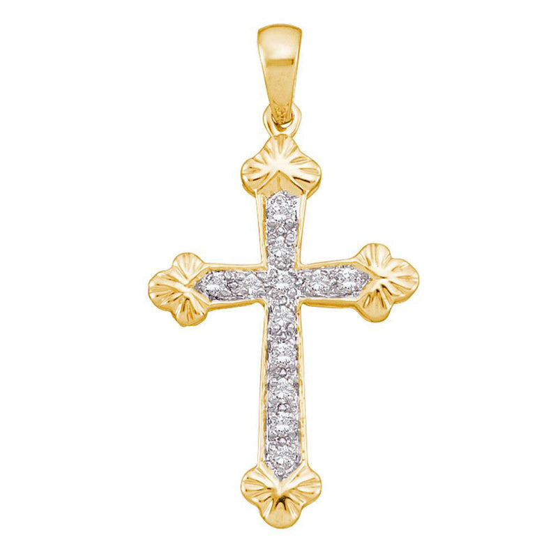 10kt Yellow Gold Womens Round Diamond Cross Religious Pendant 1/6 Cttw