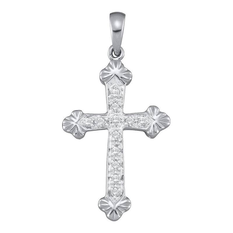 14kt White Gold Womens Round Diamond Cross Religious Pendant 1/6 Cttw