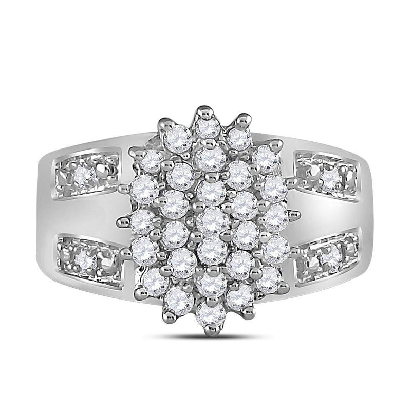 14kt White Gold Womens Round Diamond Oval Cluster Ring 1/2 Cttw