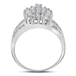 14kt White Gold Womens Round Diamond Oval Cluster Ring 1/2 Cttw