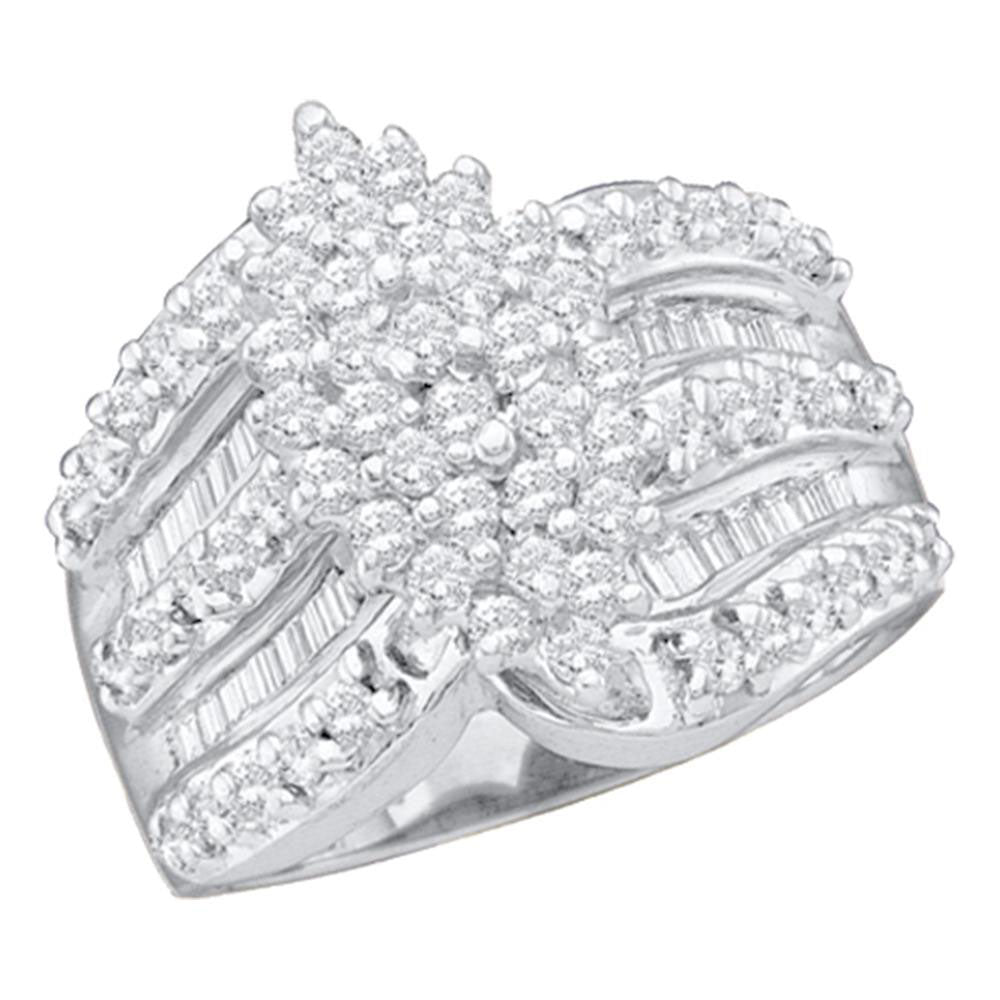 14kt White Gold Womens Round Diamond Marquise-shape Cluster Ring 1 Cttw