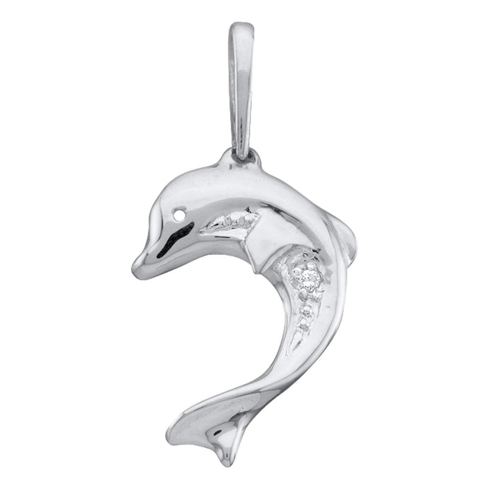 14kt White Gold Womens Round Diamond Dolphin Fish Animal Pendant .01 Cttw