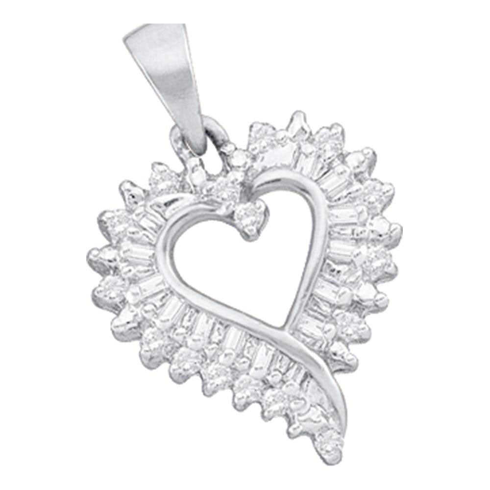 14kt White Gold Womens Round Diamond Open-center Heart Pendant 1/5 Cttw