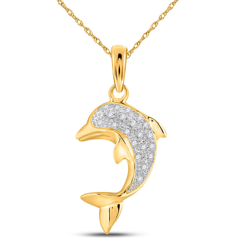 14kt Yellow Gold Womens Round Diamond Dolphin Fish Animal Pendant 1/10 Cttw