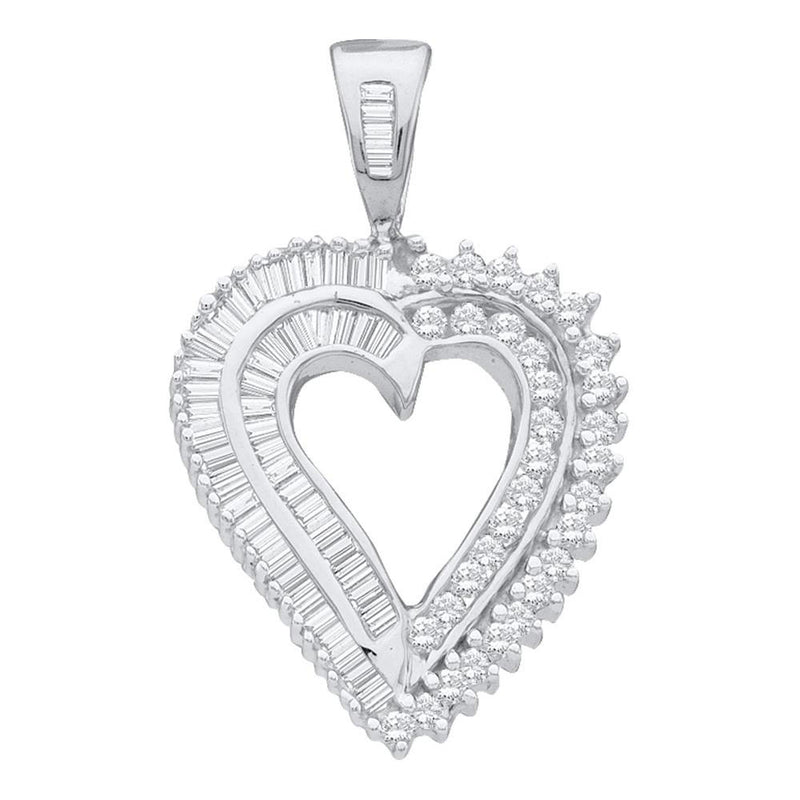 14kt White Gold Womens Round Diamond Heart Pendant 7/8 Cttw