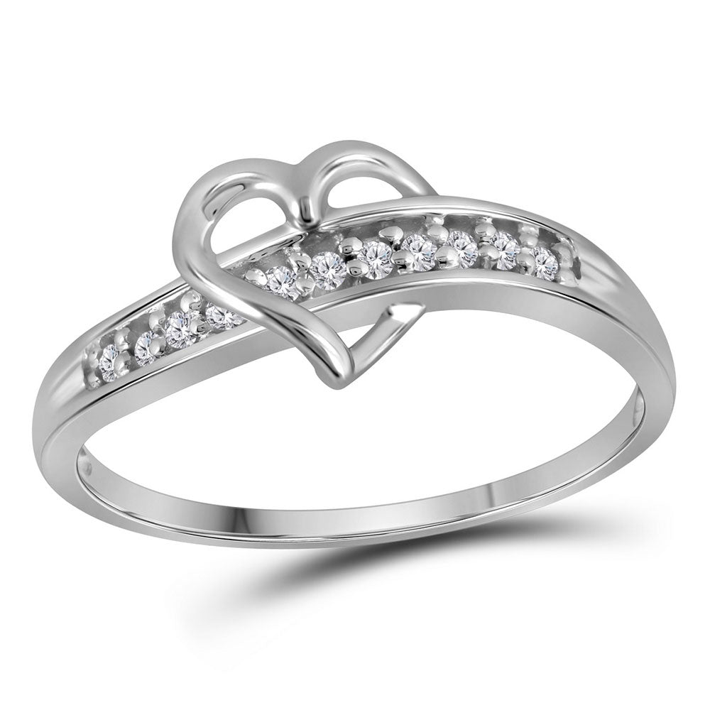 10kt White Gold Womens Round Diamond Heart Ring 1/20 Cttw