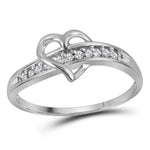 10kt White Gold Womens Round Diamond Heart Ring 1/20 Cttw